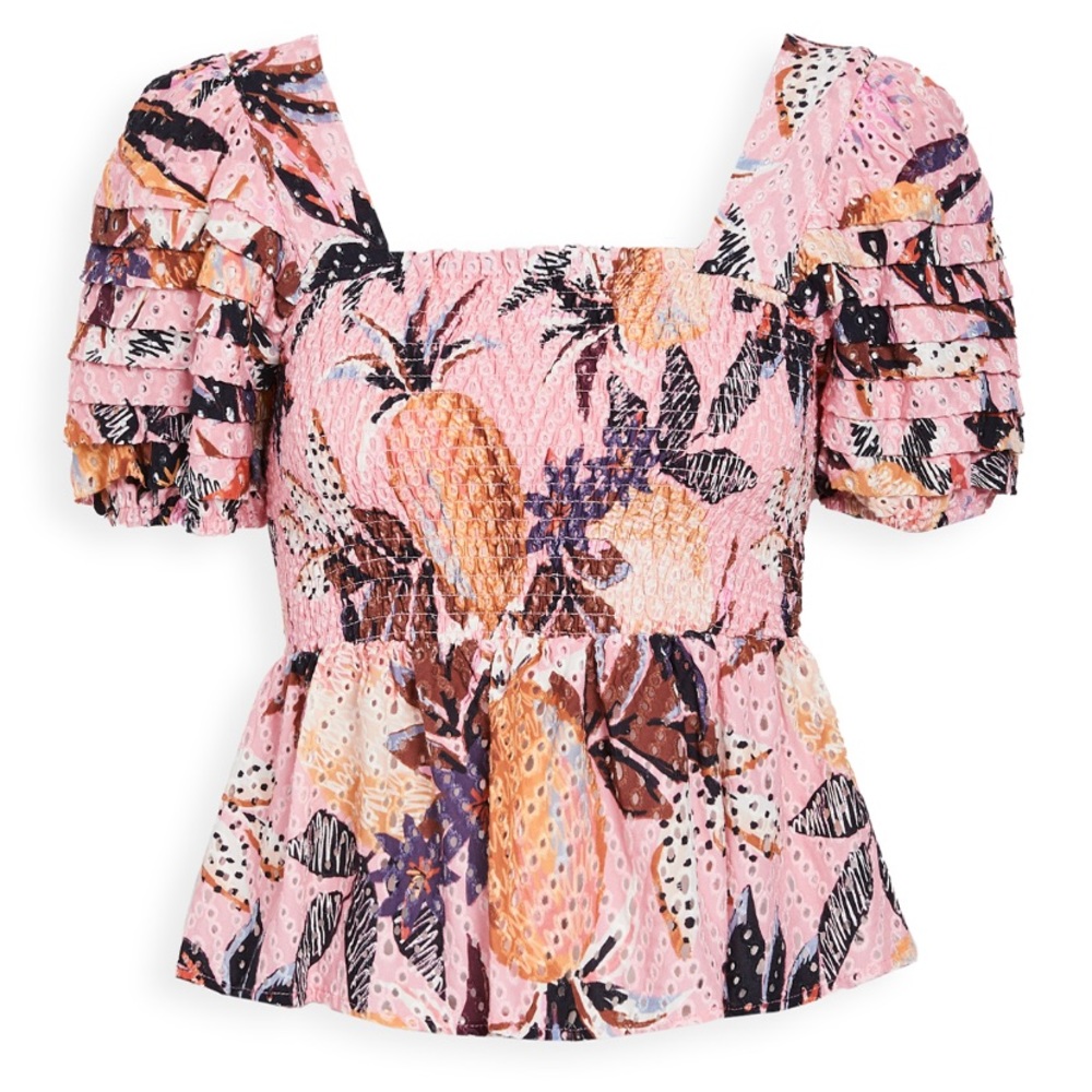Farm Rio Pink Pineapple Smocked Top